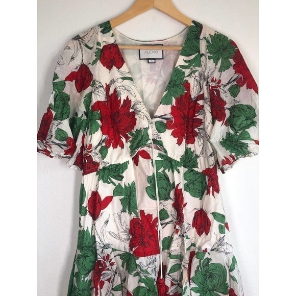 Alexis Idella Dress White Floral Print Short Sleeve Size Medium - Picture 11 of 16